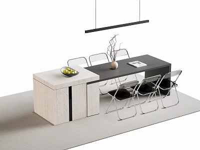 Modern Bar Counter With Sleek Design Marble Top Metal Chairs And Vase Decoration 3d model
