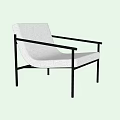 Modern Leisure Chair With Light Gray Fabric And Black Metal Armrest Frame