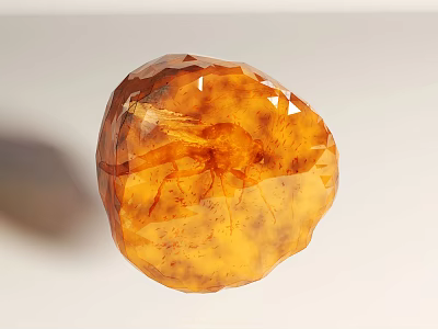 Faceted Amber Gemstone With Intricate Insect Inclusion And Natural Patterns 3d model