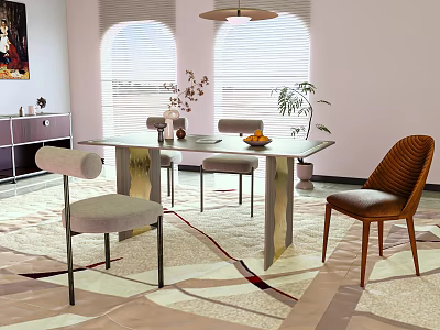Modern Dining Table Set With Glass Top Modern Chairs And Natural Light Through Windows 3d model