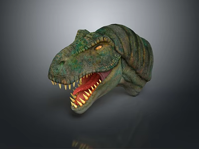 Realistic Reptile Dinosaur Tyrannosaurus Rex Head With Sharp Teeth Green Skin 3d model