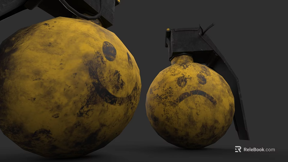 Yellow Vintage Bomb With Smiley And Frowny Faces Metal Components Design 3d model 