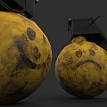 Yellow Vintage Bomb With Smiley And Frowny Faces Metal Components Design