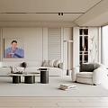 Modern Living Room In Neutral Tones With Cozy Sofas And Coffee Tables