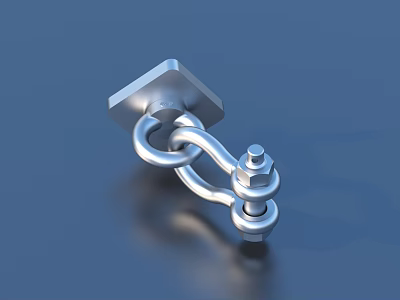 Shiny Metal Bolt With Chain Link And Square Base Industrial Fastener 3d model
