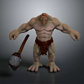 Muscular Giant Game Movie Character With Fur Loincloth Holding Large Hammer