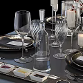 Elegant Dining Table Setting With Wine Glasses Plates Candles And Decorative Branches 3d model