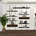 Modern Bookshelf Ornaments Hidden Bookshelf Green Plant 3d model
