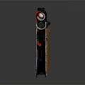 Modern Red And Black Pistol With Metallic Stand And Detailed Grip Design