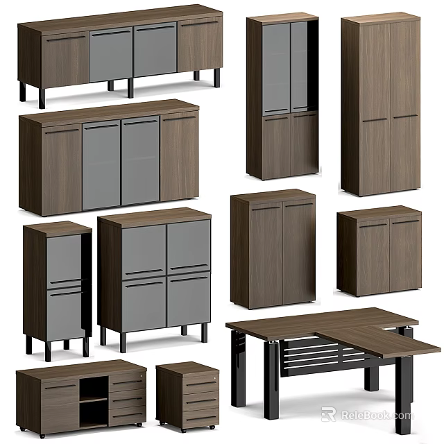 Modern Wooden Bookcase Collection With Glass Doors Multiple Sizes And Storage Cabinets 3d model 