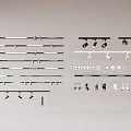 Track Mounted Downlights and Spotlights with Black White Ceiling Fixtures and Mounting Accessories