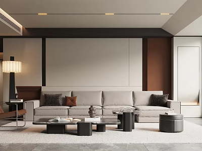 Modern Living Room Interior With Comfortable Sofa Coffee Table Floor Lamp And Decorative Items 3d model