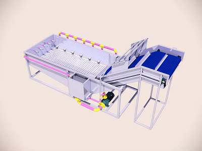 Industrial Conveyor Equipment With Metal Frame Blue Belt And Railings Pipeline Components 3d model