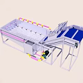 Industrial Conveyor Equipment With Metal Frame Blue Belt And Railings Pipeline Components