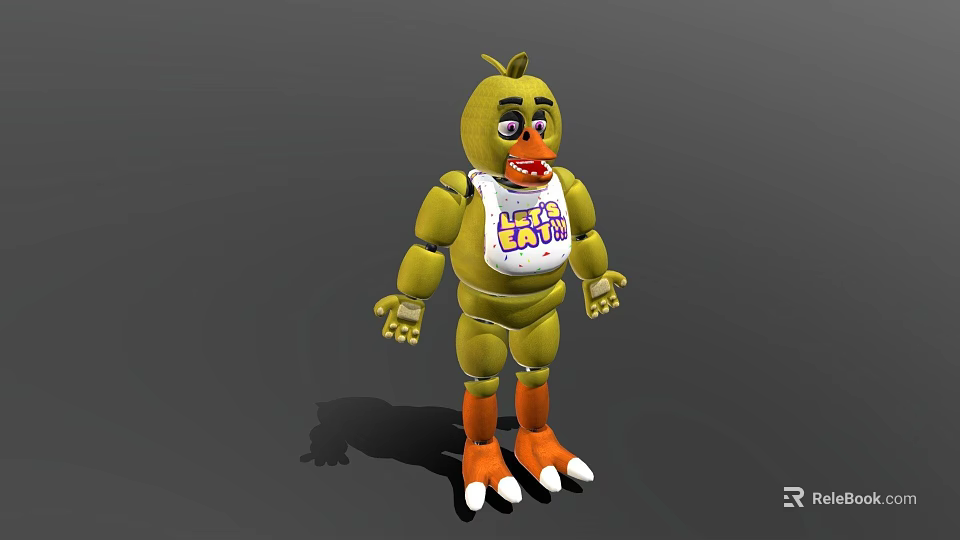 Yellow Cartoon Game Character With White Bib And Purple LET'S EAT Text 3D Model Design 3d model 