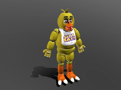 Yellow Cartoon Game Character With White Bib And Purple LET'S EAT Text 3D Model Design 3d model