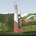 Modern Sales Office Building With Glass Facade Landscaped Garden And Water Features