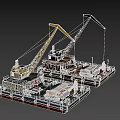 Two Industrial Ships With Yellow And Rustic Cranes On Deck And Machinery