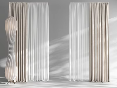Modern Neutral Curtains With Sheer Layers And Textured Panels For Interior Decor 3d model
