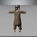 Girl in Brown Bear Onesie with Arms Outstretched on Gray Gradient Background