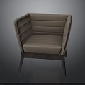 Contemporary Brown Upholstered Armchair With Sleek Stitched Details And Sturdy Wooden Legs