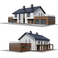 Detached Villa Exterior Design With Wooden Facade Black Roof Garage Balcony And Large Windows