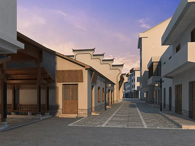 Ancient Architecture Street With Traditional Buildings White Walls And Stone Paved Road 3d model