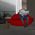 Red Lip Shaped Single Sofa Comfortable Seating For Relaxing Reading In Elegant Modern Room