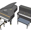 Classic Black Grand and Upright Pianos with Matching Benches in Elegant
