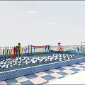 Vibrant Playground With Swimming Pool Lane Lines Colorful Play Facilities Track And Sun Loungers