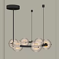Modern Chandelier Design With Transparent Spherical Shades And Metal Hanging Structure