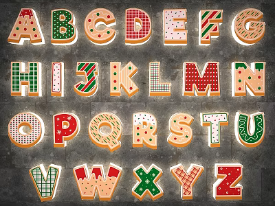 Decorative Lights In Uppercase Letter Shapes With Colorful Patterns And Festive Details 3d model