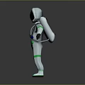Woman In White Astronaut Suit With Green Stripes And Helmet Design