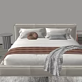 Modern Double Bed Design With Upholstered Headboard Pillows Throw Blanket And Side Tables 3d model