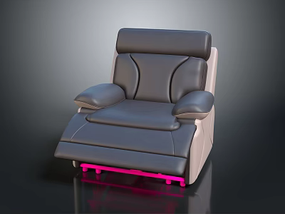 Black Leather Single Reclining Sofa With Pink Footrest Base And Modern Style Design 3d model