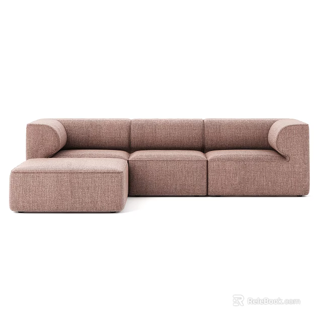 Light Brown L shaped Fabric Sectional Sofa with Modern Comfortable Design 3d model