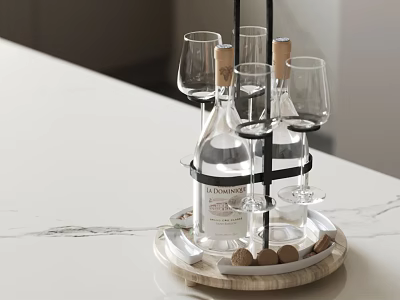 Elegant Wine Rack With Glasses Bottles On Marble Countertop Tray Setup 3d model