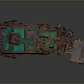 Green Mini Utility Vehicle With Tracks Front Bucket Hydraulic Arm And Rustic Rusted Appearance