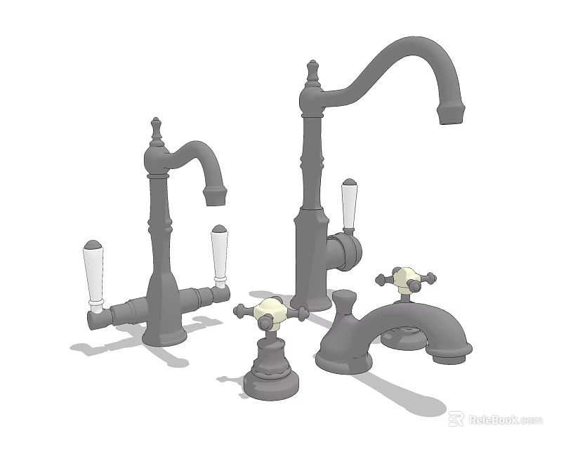 Collection of Classic and Modern Faucet Designs with Decorative Handles and Curved Spouts 3d model 