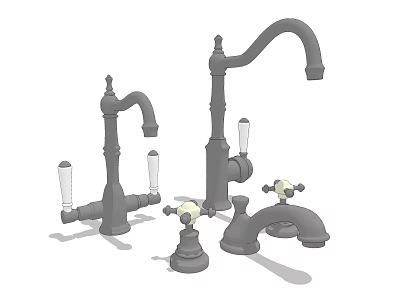 Collection of Classic and Modern Faucet Designs with Decorative Handles and Curved Spouts 3d model