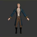 A Man Wearing Blue Coat White Shirt Brown Pants And Black Boots 3D Character