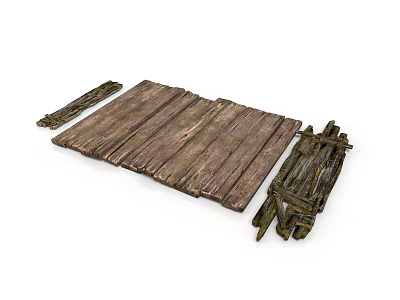 Rustic Wooden Building Structure With Planks And Fences 3d model