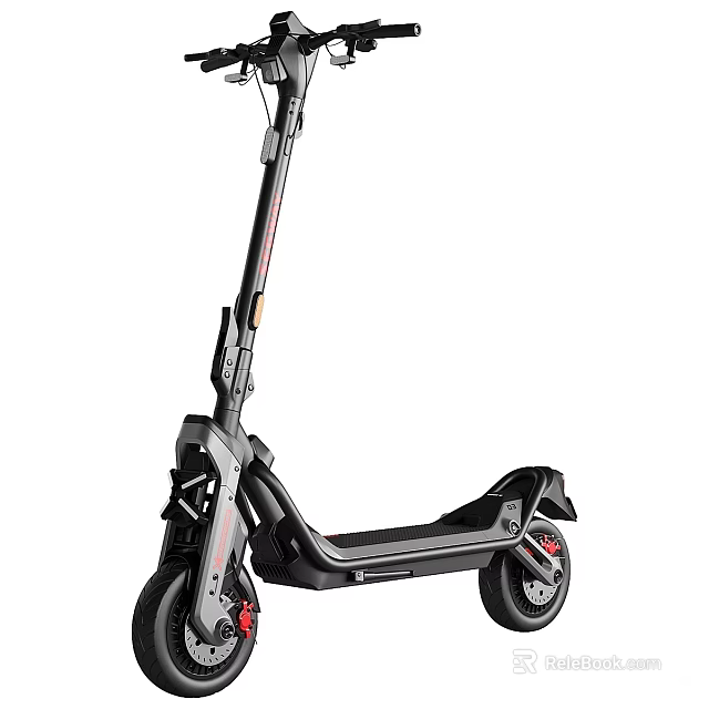 Modern Black Electric Scooter With Folding Design And Red Accent Wheels 3d model 