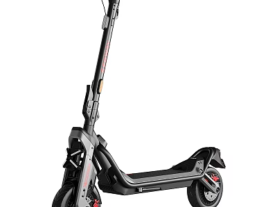 Modern Black Electric Scooter With Folding Design And Red Accent Wheels 3d model