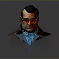 Male Character Head Portrait With Black Short Hair Red Sunglasses Brown Coat And Blue Tie