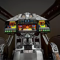 Futuristic Sci Fi Spaceship With Mechanical Engines Blue Yellow Accents And Detailed Structure