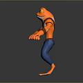 Orange Reptile Character With Blue Pants Brown Straps And Wristbands Standing On Gray Background