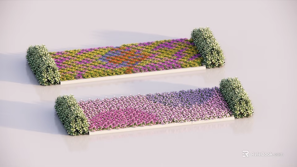 Garden Landscape Design Featuring Colorful Flower Patterns And Green Shrub Borders 3d model 