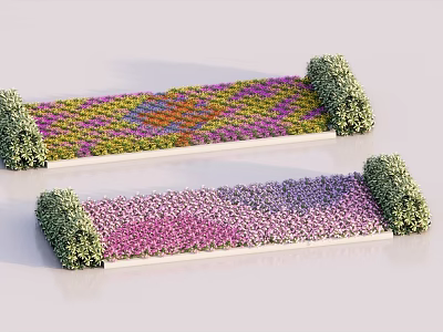 Garden Landscape Design Featuring Colorful Flower Patterns And Green Shrub Borders 3d model