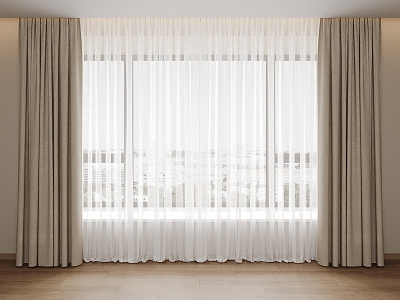 Curtain Fabric Curtain Cream Wind Curtain Window Screen 3d model